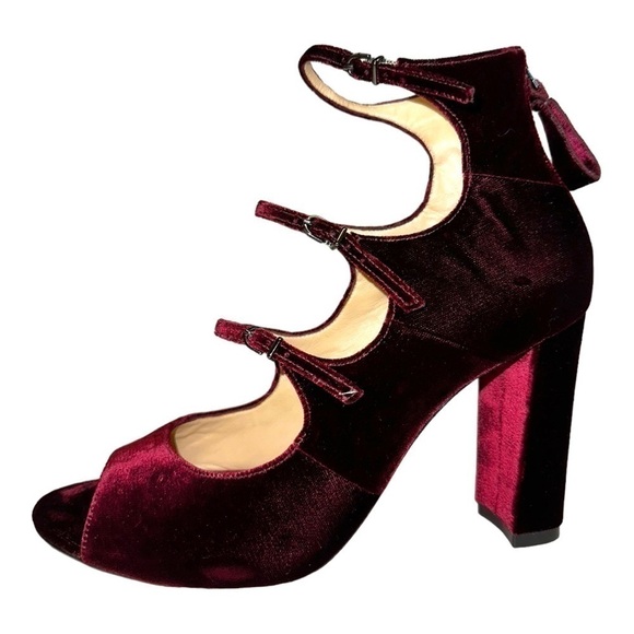 ALEXANDRE Birman Kyle Velvet Mary Jane Block Heels Pumps Burgundy 10 40 - Picture 6 of 13